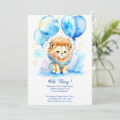 Waterverf Leeuw Baby shower Invitation Kaart (Staand voorkant)