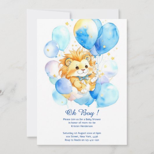 Waterverf Leeuw Baby shower Invitation Kaart (Voorkant)