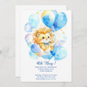 Waterverf Leeuw Baby shower Invitation Kaart (Voorkant / Achterkant)