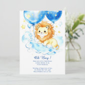 Waterverf Leeuw Baby shower Invitation Kaart (Staand voorkant)