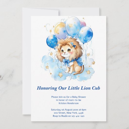 Waterverf Leeuw Baby shower Invitation Kaart (Voorkant)