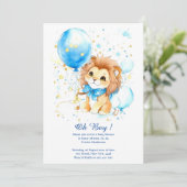 Waterverf Leeuw Baby shower Invitation Kaart (Staand voorkant)