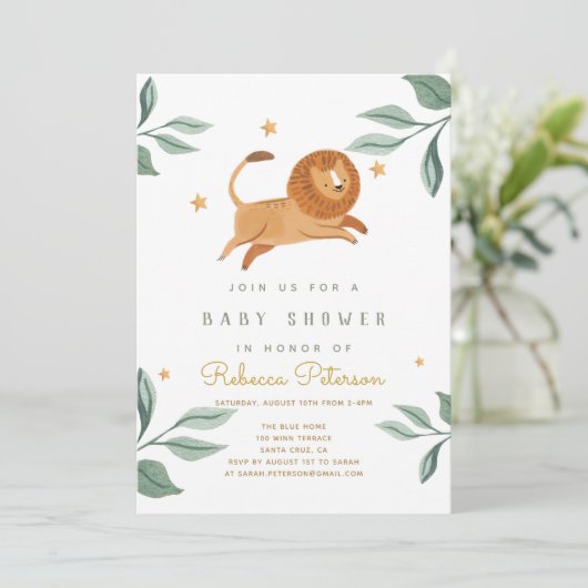 Waterverf leeuw Baby shower uitnodiging (Staand voorkant)
