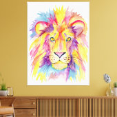 Waterverf Leeuw Canvas Art - Kleurrijk Dier Afdruk (Insitu (Woonkamer))