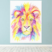 Waterverf Leeuw Canvas Art - Kleurrijk Dier Afdruk (Insitu (Houten vloer))