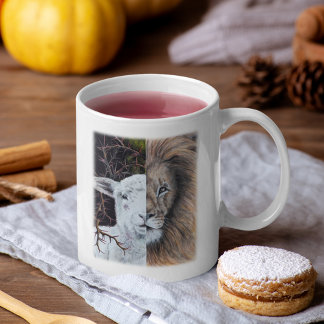 Waterverf leeuw en lamsvlees mok, aanpasbaar koffiemok
