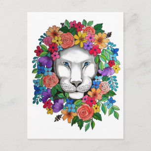 Waterverf leeuw en regenboogbloemen briefkaart