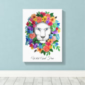 Waterverf leeuw en regenboogbloemen canvas afdruk (Insitu (Houten vloer))