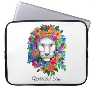 Waterverf leeuw en regenboogbloemen laptop sleeve