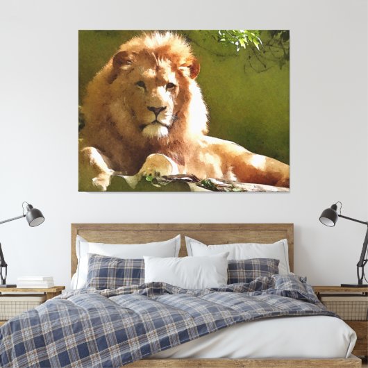 Waterverf Leeuw in de Dierentuin Canvas Afdruk (Insitu (Slaapkamer))