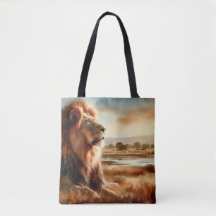 Waterverf Leeuw op de Savannah Tote Bag