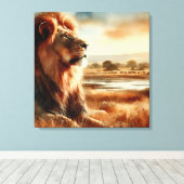 Waterverf leeuw op de savanne canvas afdruk (Insitu (Houten vloer))