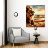 Waterverf leeuw op de savanne canvas afdruk