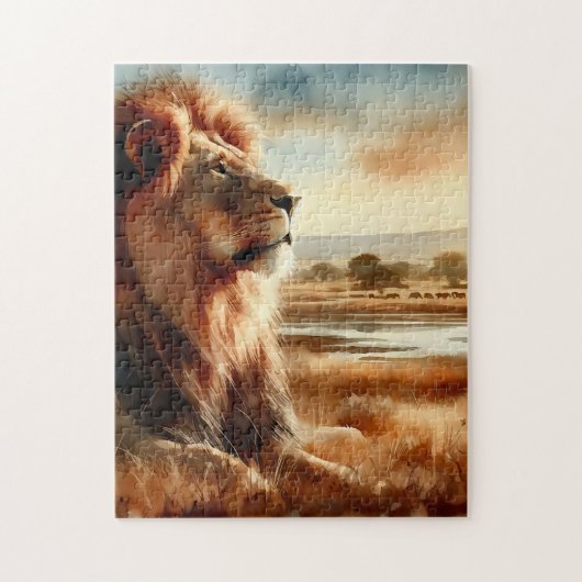 Waterverf leeuw op de savanne legpuzzel (Verticaal)