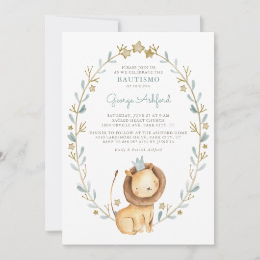 Waterverf Leeuw Prince Baby Boy Bautismo Kaart (Voorkant)