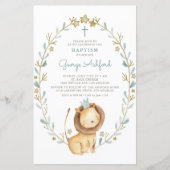 Waterverf Leeuw Prince Baby Boy Doop Uitnodiging (Voorkant)