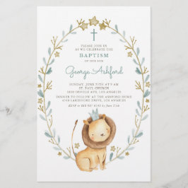 Waterverf Leeuw Prince Baby Boy Doop Uitnodiging