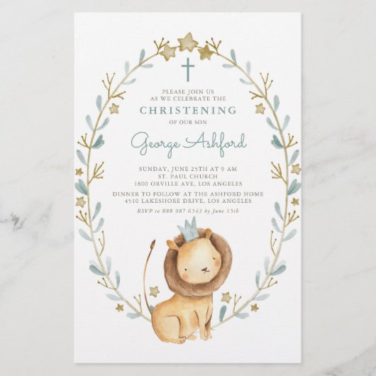 Waterverf Leeuw Prince Boy doopuitnodiging (Voorkant)