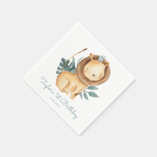 Waterverf Leeuw Prince Tropical Leaves Verjaardag Servet (Hoek)