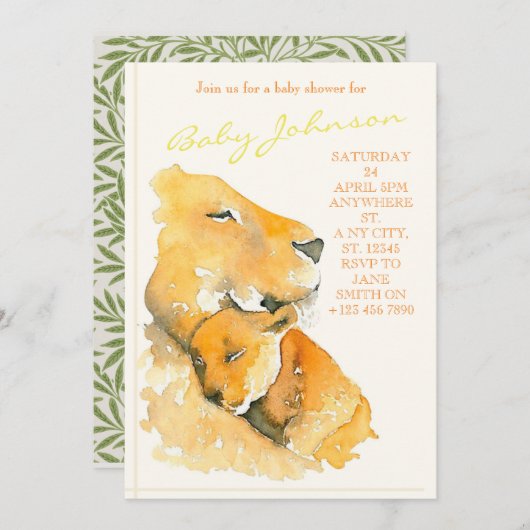 Waterverf leeuw-uitnodiging kaart (Voorkant / Achterkant)