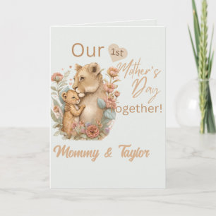 Waterverf leeuwin & welp eerste Moederdag Kaart