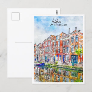Waterverf Leiden Netherlands Travel Place Briefkaart