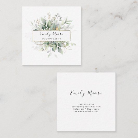 Waterverf lekt en goudolievlek groen kunstwerk vierkante visitekaartje (Voorkant / Achterkant)