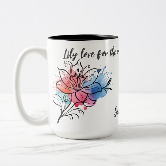 Waterverf lelie bloemenmok voor mama tweekleurige koffiemok (Links)