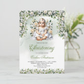 Waterverf lelies en rozen meisje doop kaart (Staand voorkant)