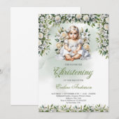 Waterverf lelies en rozen meisje doop kaart (Voorkant / Achterkant)