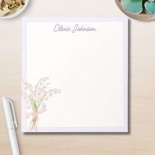 Waterverf lelietje-van-dalen bloem met monogram notitieblok