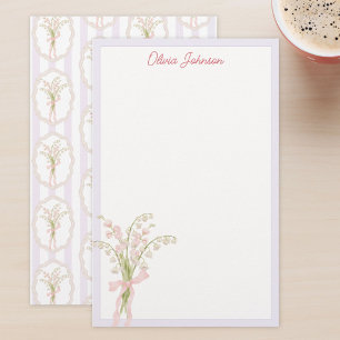 Waterverf lelietje-van-dalen bloemmotief met monog briefpapier