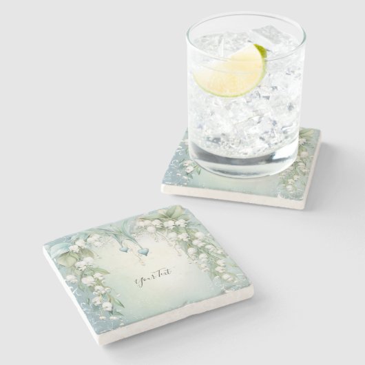 Waterverf Lelietje-van-dalen stenen onderzetter (Zijkant)