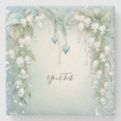 Waterverf Lelietje-van-dalen stenen onderzetter (Voorkant)