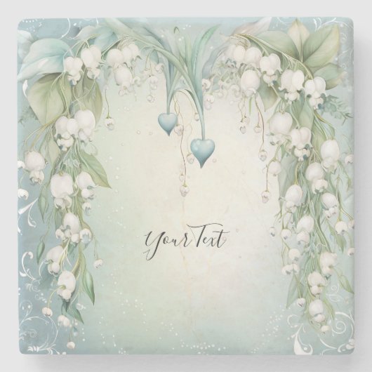 Waterverf Lelietje-van-dalen stenen onderzetter (Voorkant)