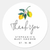 Waterverf Lemon Baby shower Hartelijk dank Ronde Sticker (Voorkant)