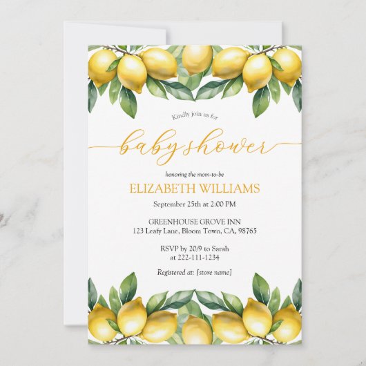 Waterverf Lemon Baby shower Kaart (Voorkant)
