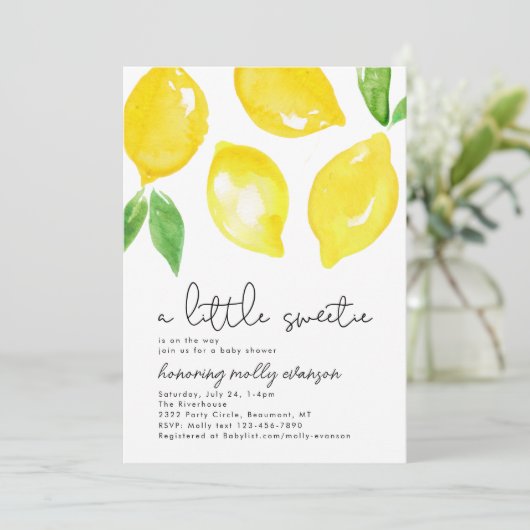 Waterverf Lemon Baby shower Kaart (Staand voorkant)