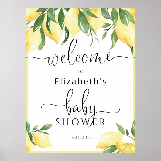Waterverf Lemon Baby shower Welkomstteken Poster (Voorkant)