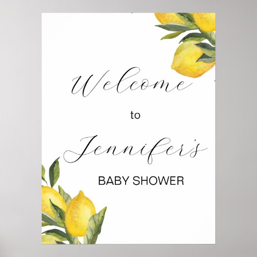 Waterverf Lemon Baby shower Welkomstteken Poster (Voorkant)