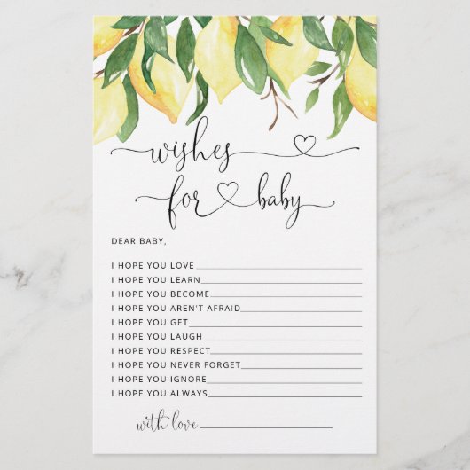 Waterverf Lemon Baby shower wenst Baby Kaart (Voorkant)