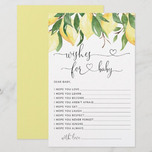 Waterverf Lemon Baby shower wenst Baby Kaart (Voorkant / Achterkant)