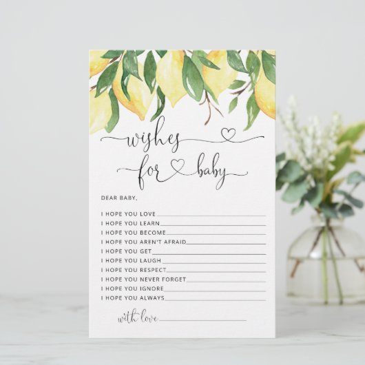 Waterverf Lemon Baby shower wenst Baby Kaart (Staand voorkant)