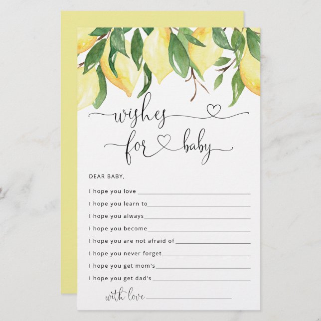 Waterverf Lemon Baby shower wenst Baby Kaart (Voorkant / Achterkant)