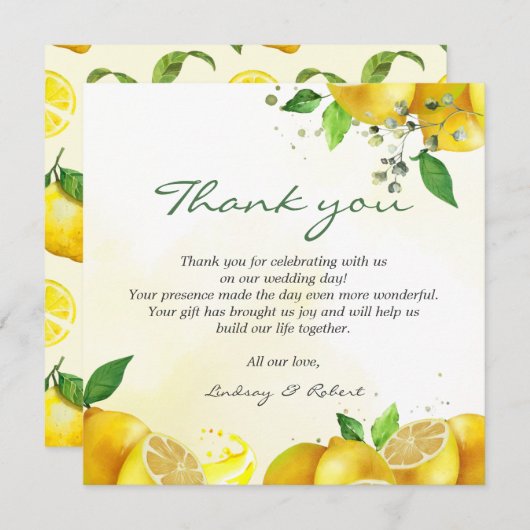 Waterverf Lemon Bedankt Opmerking (Voorkant / Achterkant)
