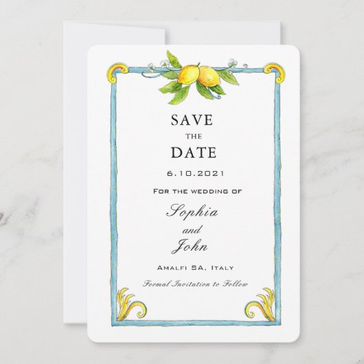 Waterverf Lemon behalve datum Save The Date (Voorkant)