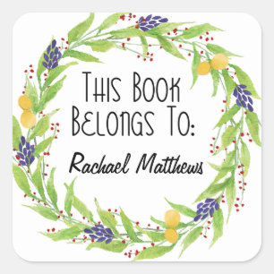 Waterverf Lemon Berry krans Bookplate Vierkante Sticker