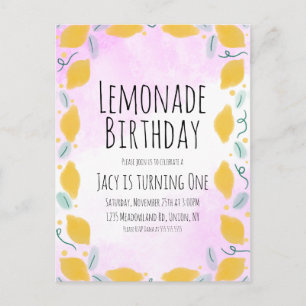 Waterverf Lemon Birthday Pink Yellow Border Art I Briefkaart
