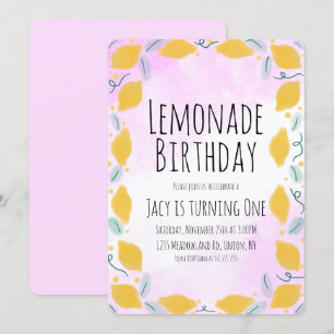 Waterverf Lemon Birthday Pink Yellow Border Art I Kaart