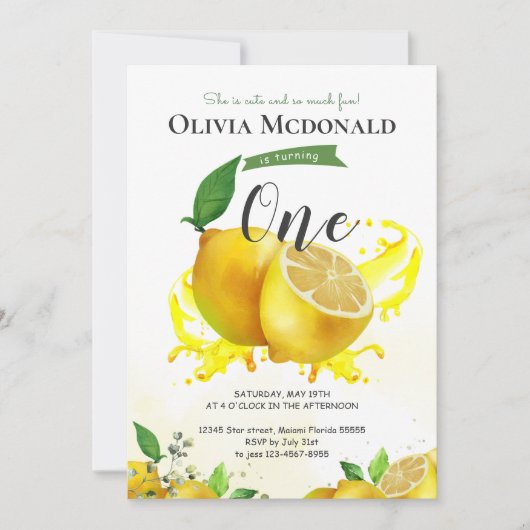 Waterverf Lemon Birthday Uitnodiging (Voorkant)